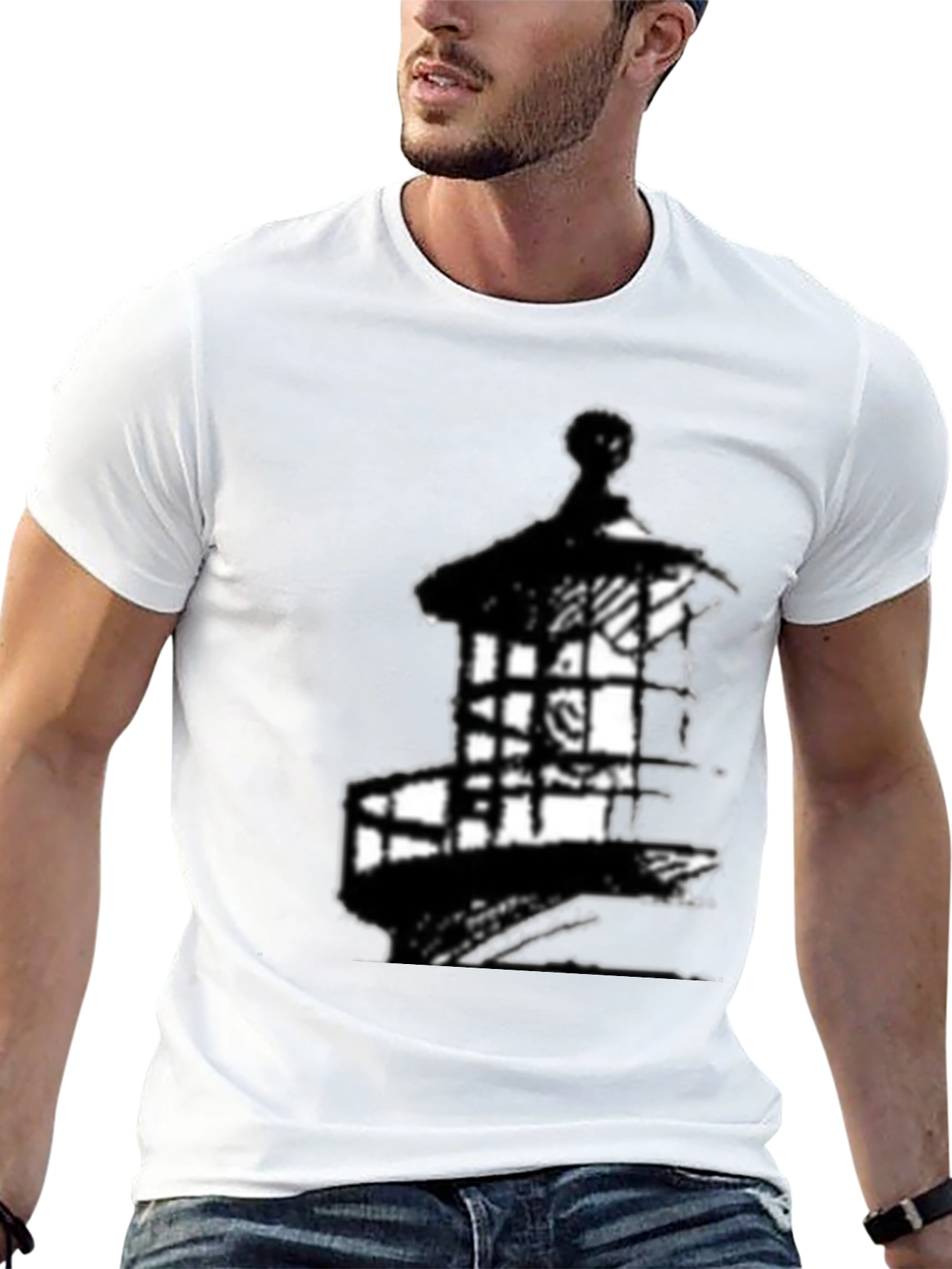 Mens Black Lighthouse Graphic Tee