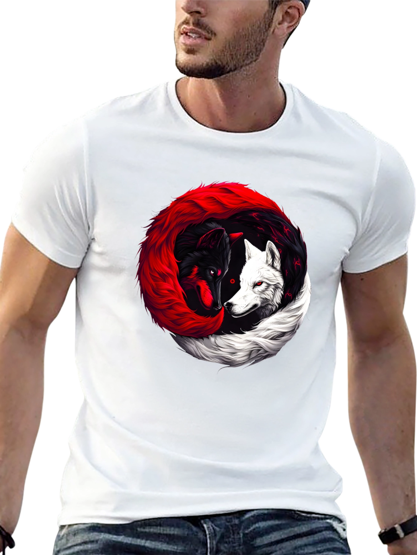 Yin Yang Wolves Black T-Shirt