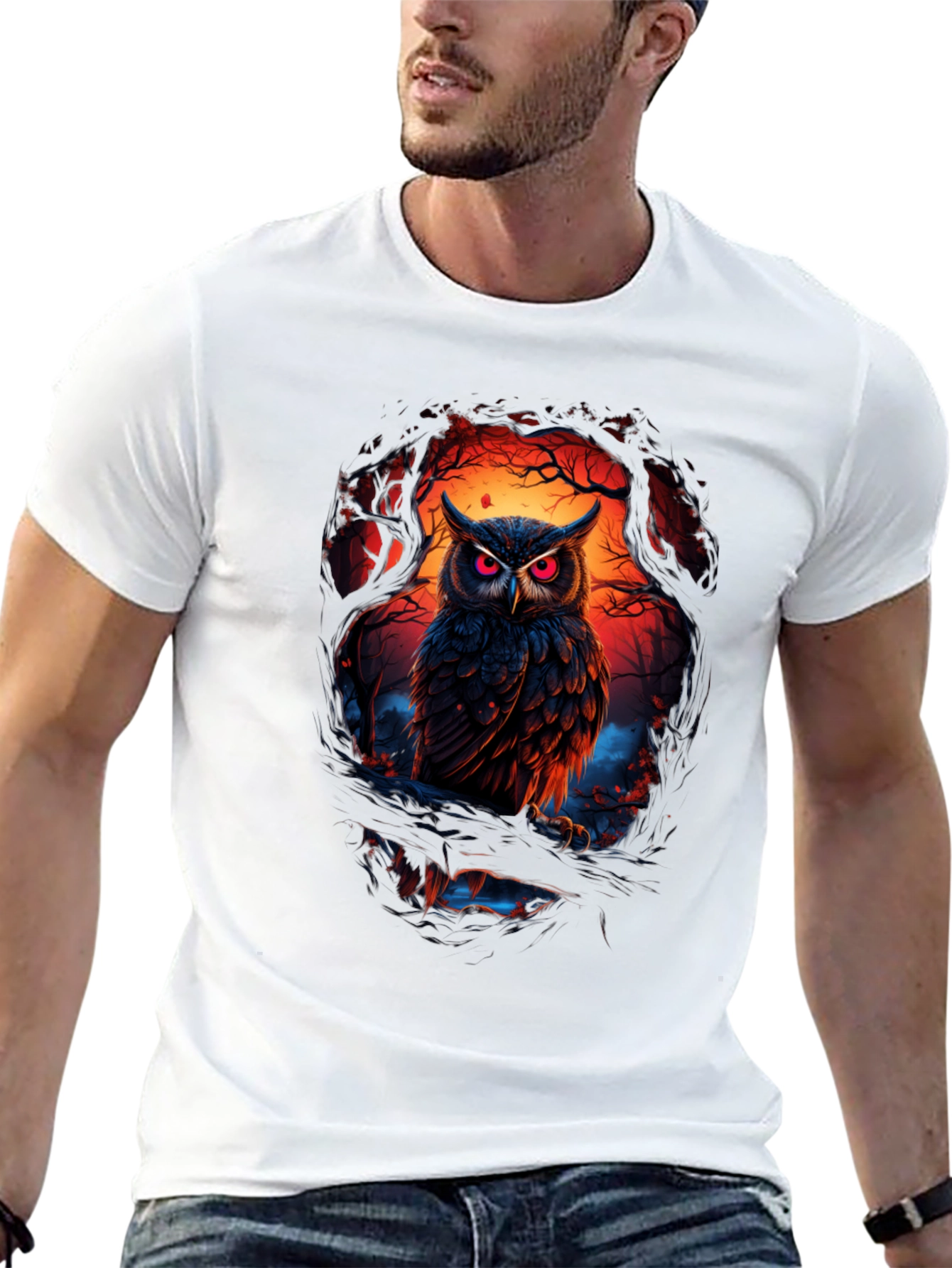 Owl Graphic Print Tee - Mens Black T-Shirt
