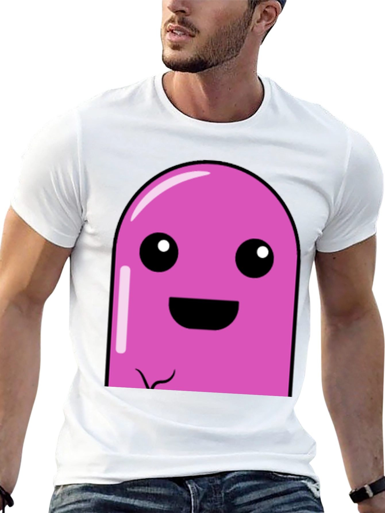 Pink Cartoon Character Graphic Black T-Shirt