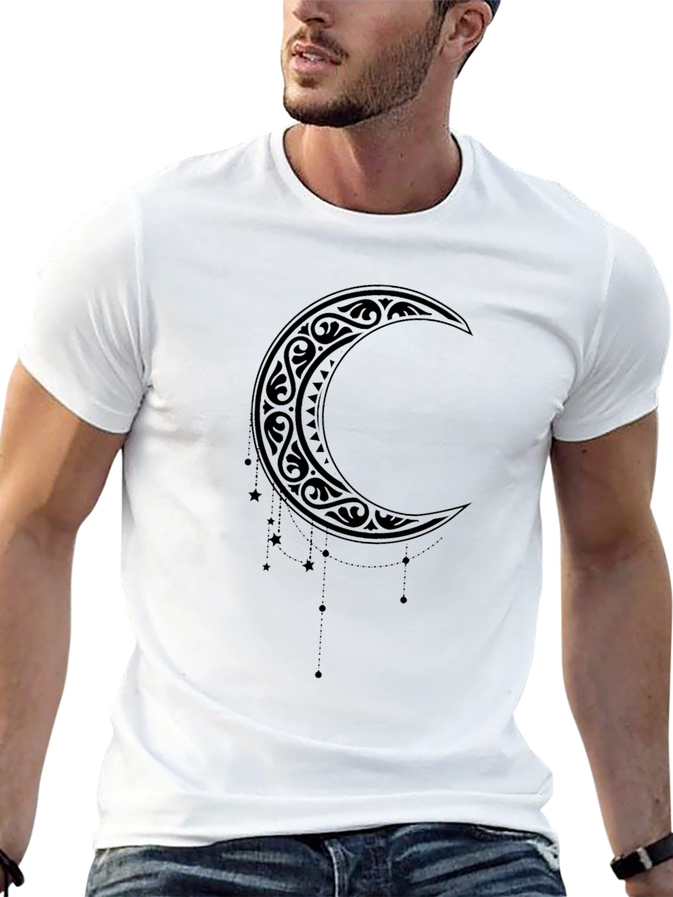 Tribal Crescent Moon Graphic Tee - Black