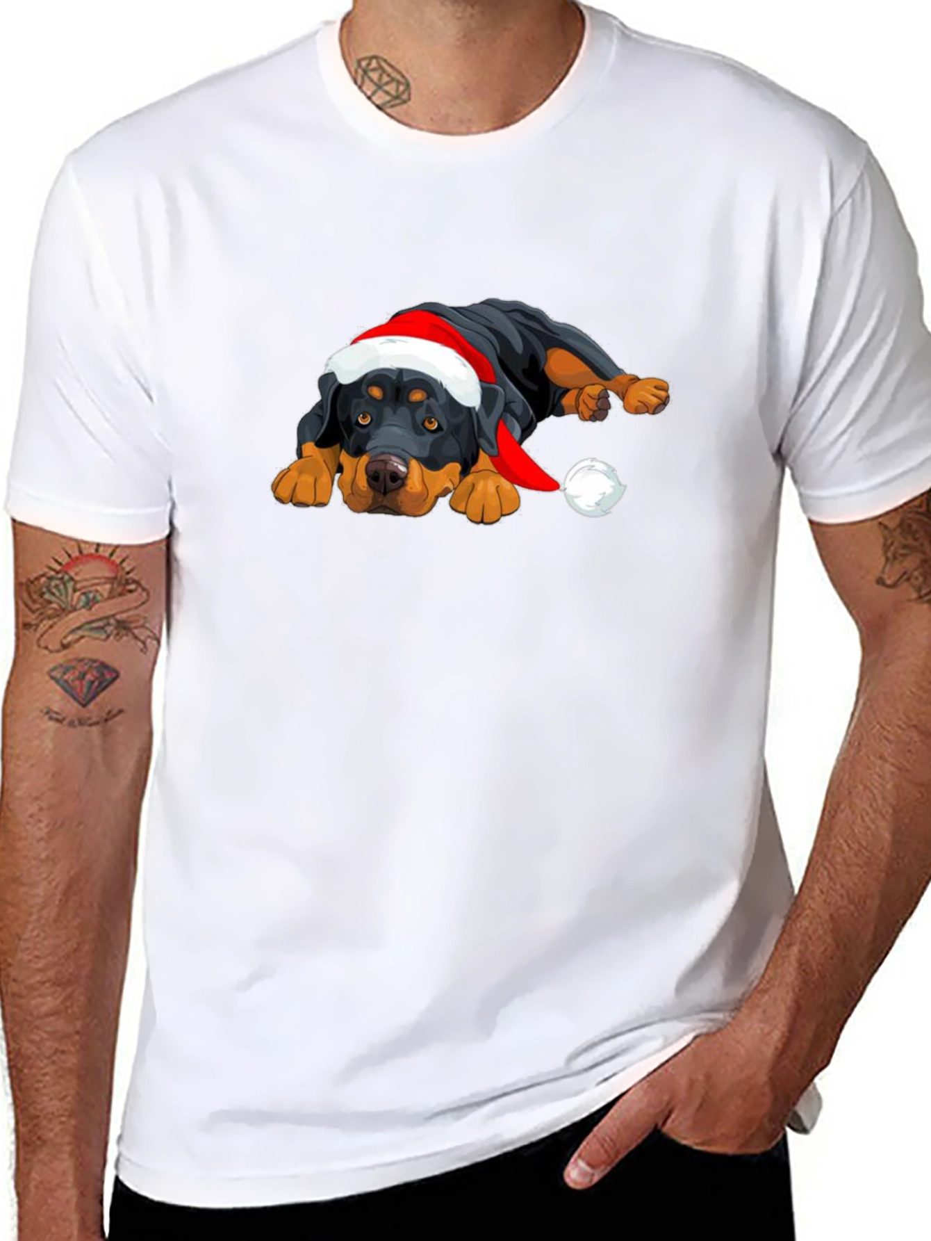 Rottweiler Christmas T-Shirt - Cute Dog Santa Hat Tee