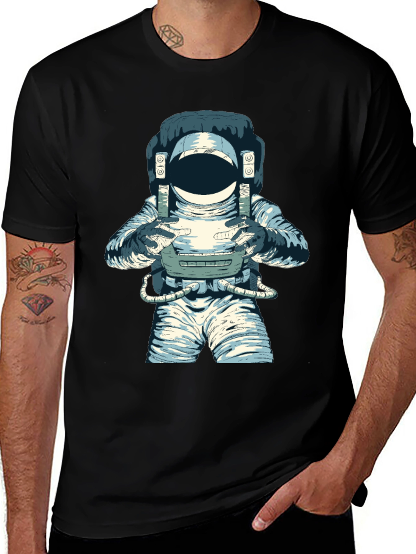 Astronaut Graphic Tee - Black Cotton Blend