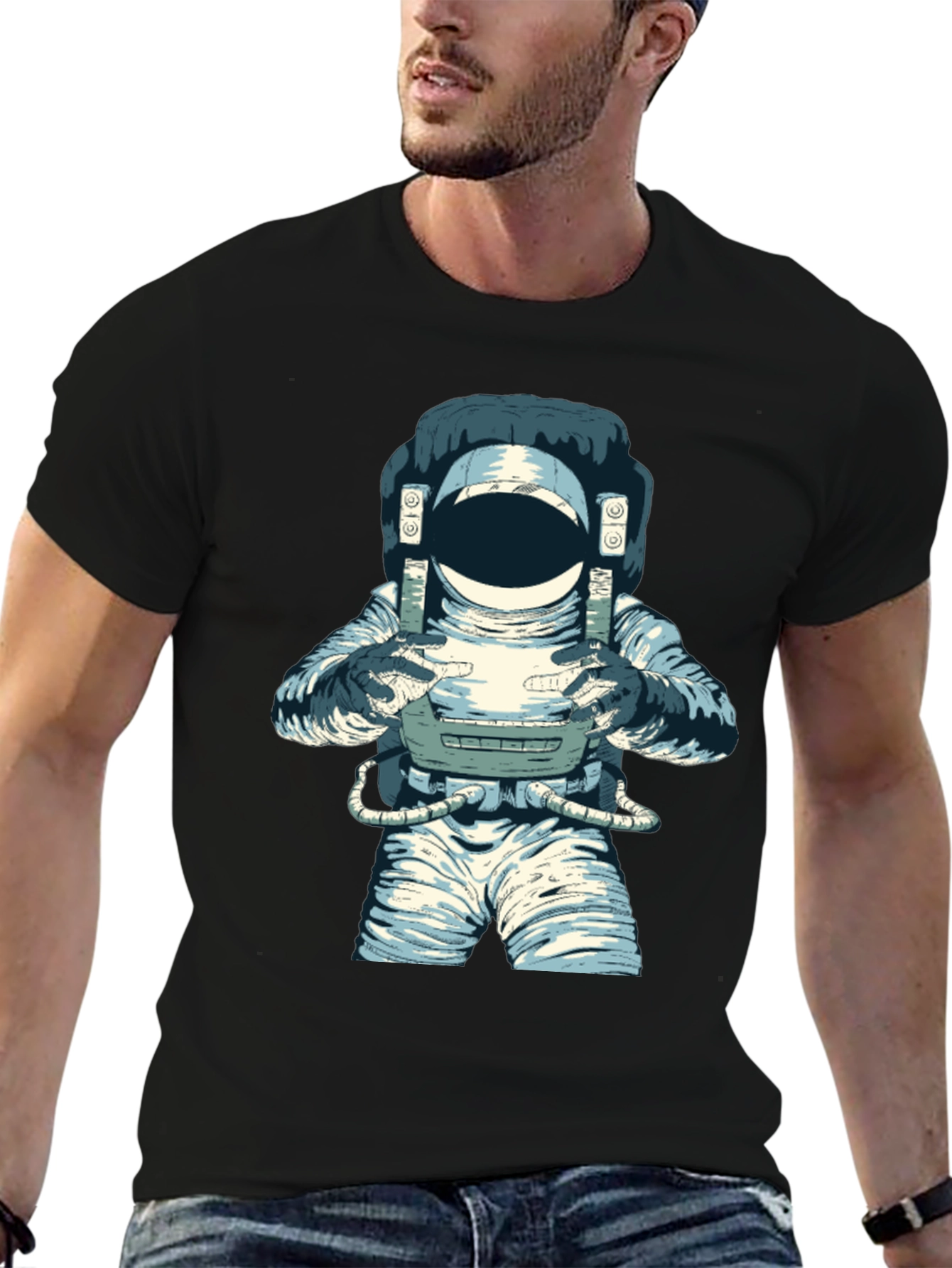 Astronaut Graphic Tee - Black Cotton Blend