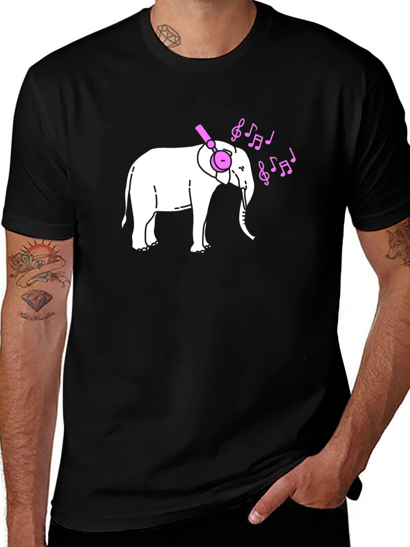 Elephant DJ Graphic Tee - Black Cotton T-Shirt