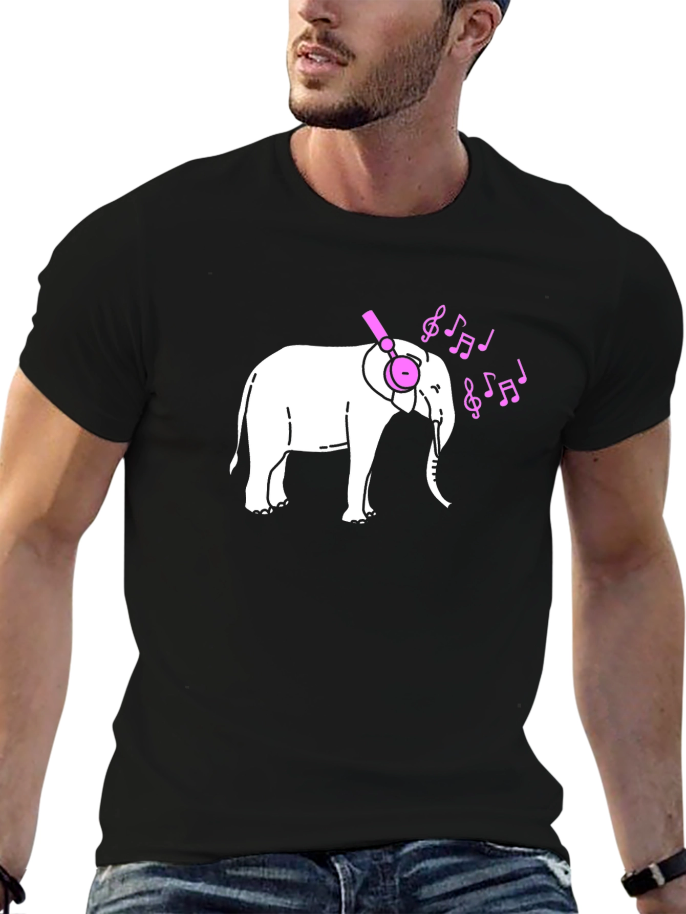 Elephant DJ Graphic Tee - Black Cotton T-Shirt