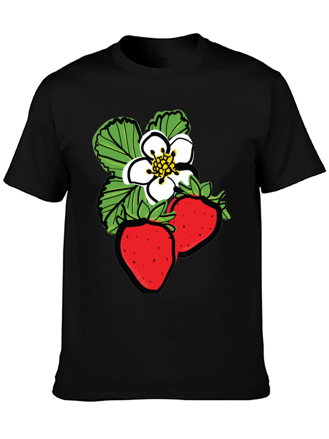 Strawberry Design Black T-Shirt
