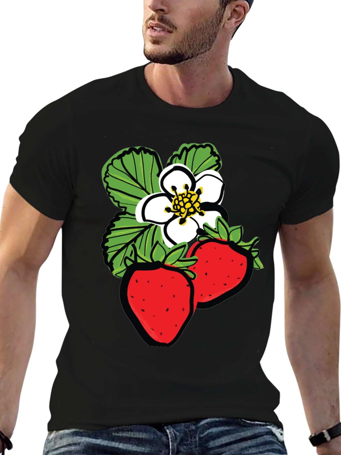 Strawberry Design Black T-Shirt