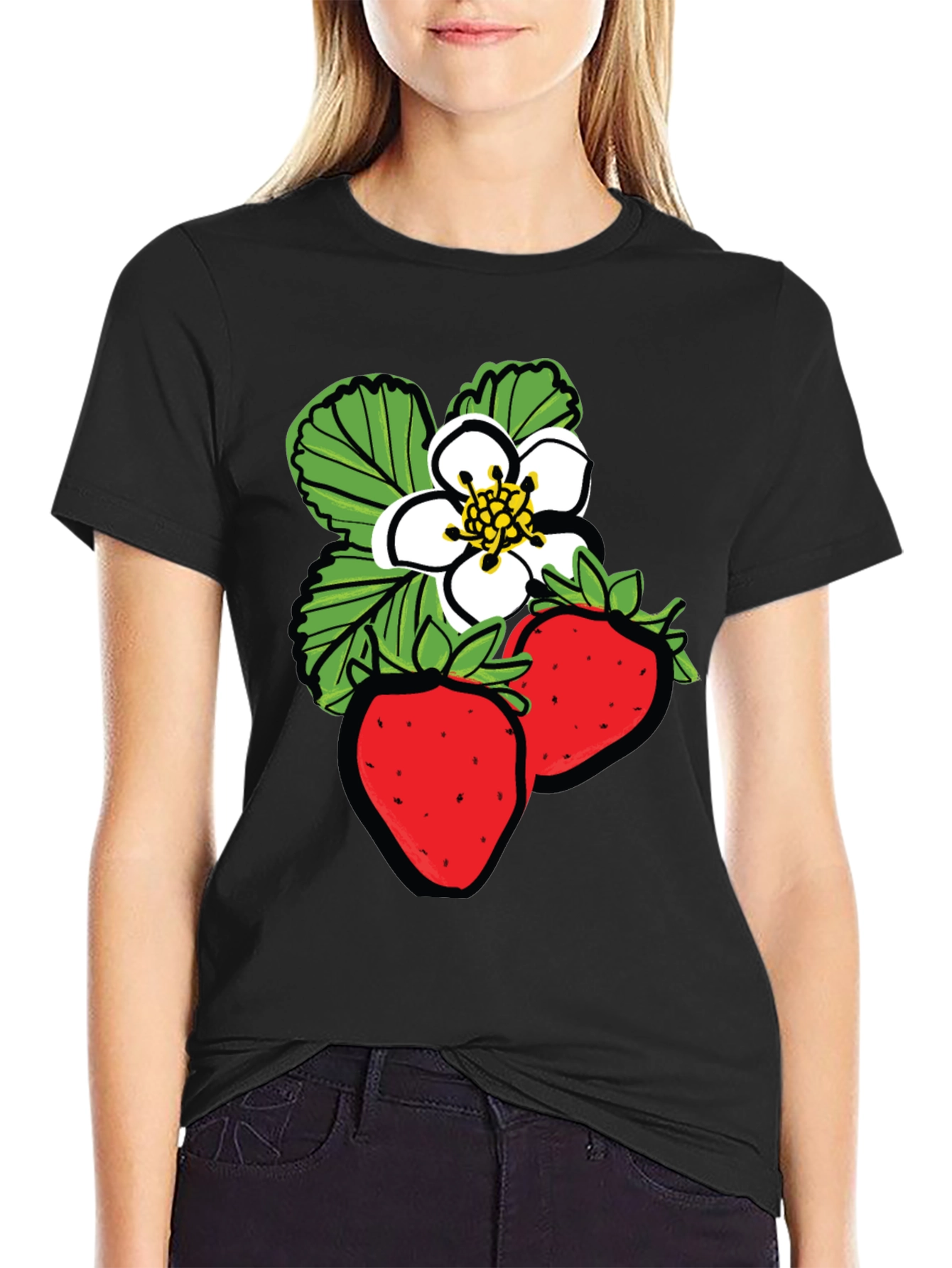 Strawberry Design Black T-Shirt