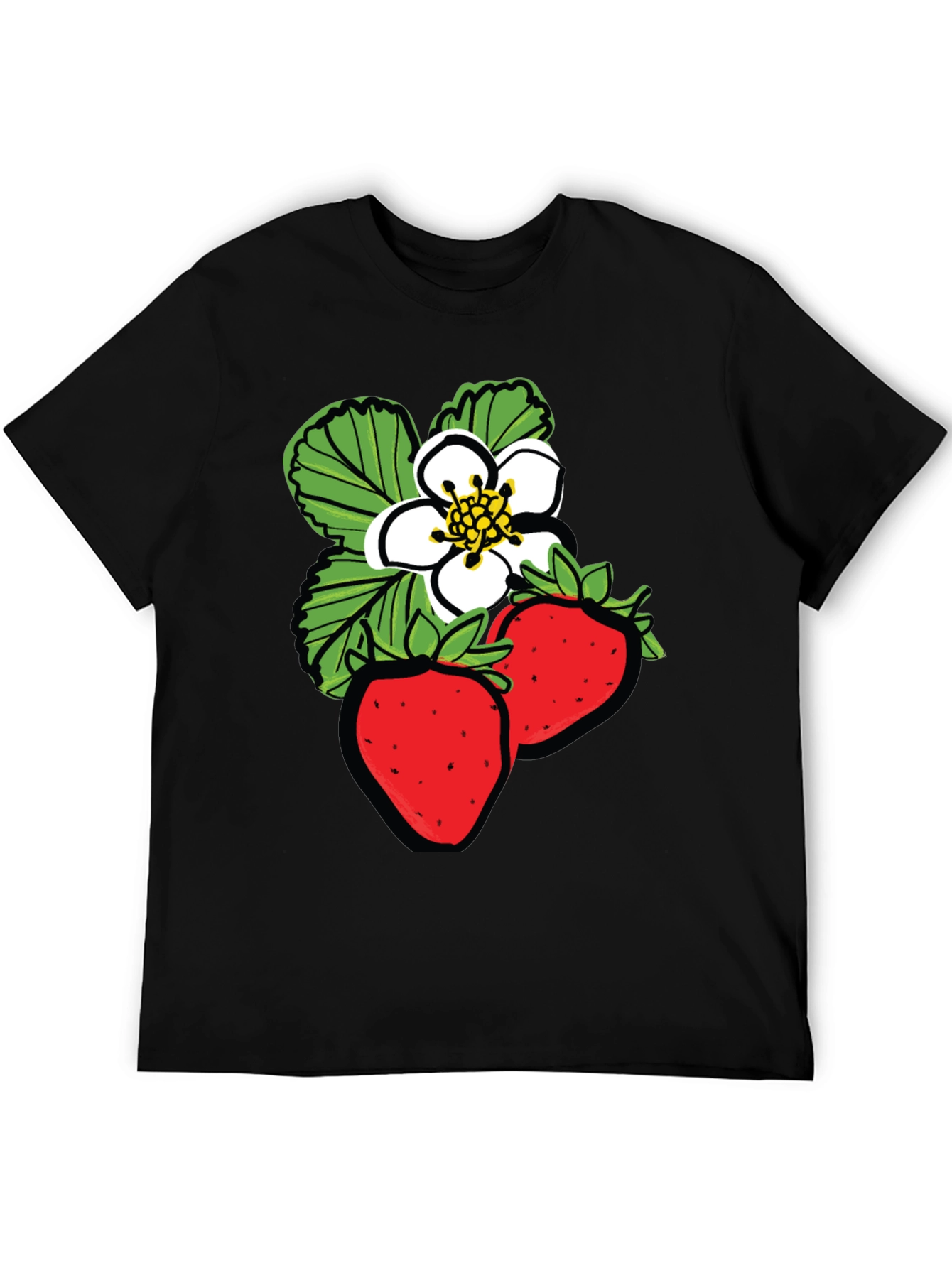 Strawberry Design Black T-Shirt