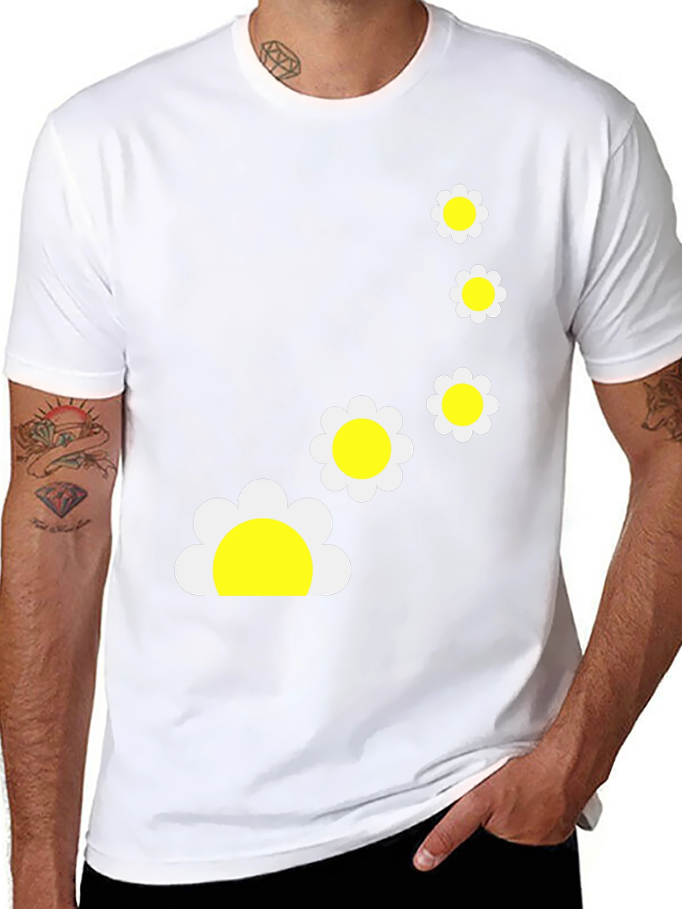 Black T-Shirt with Daisy Flower Graphic