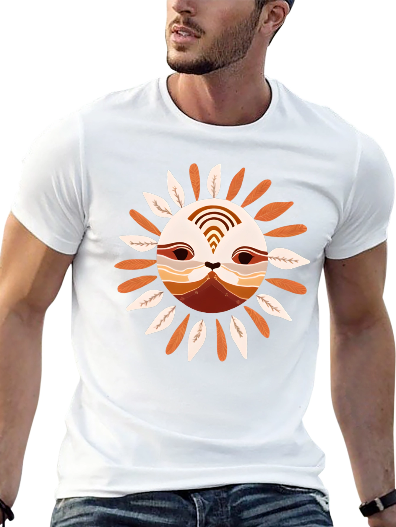Stylish Sun Face Graphic Black T-Shirt