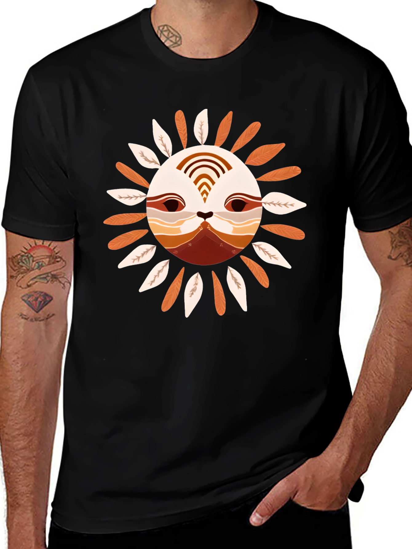Stylish Sun Face Graphic Black T-Shirt