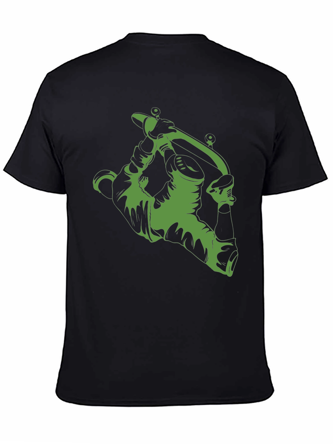 Green Tattoo Gun Graphic Black T-Shirt
