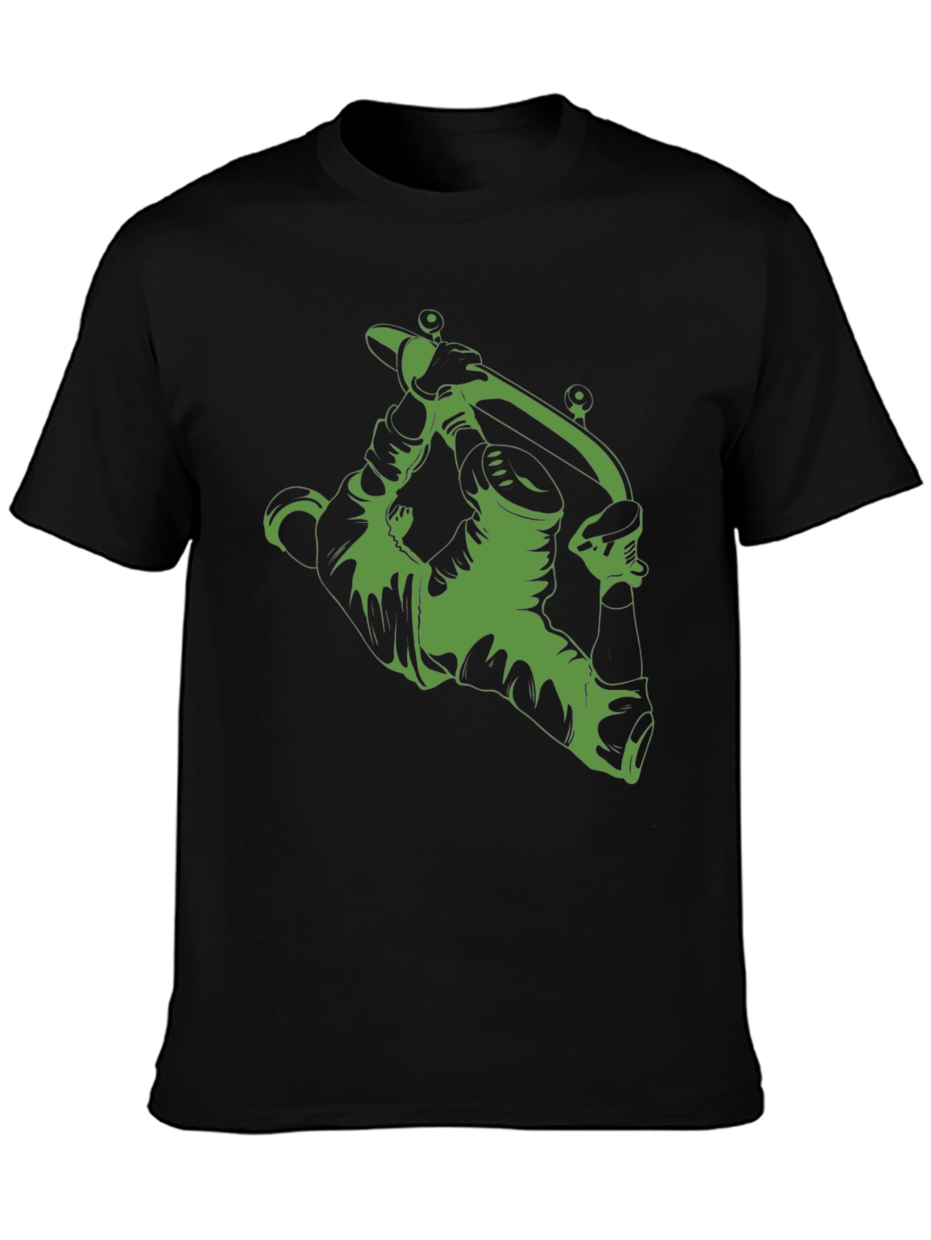 Green Tattoo Gun Graphic Black T-Shirt