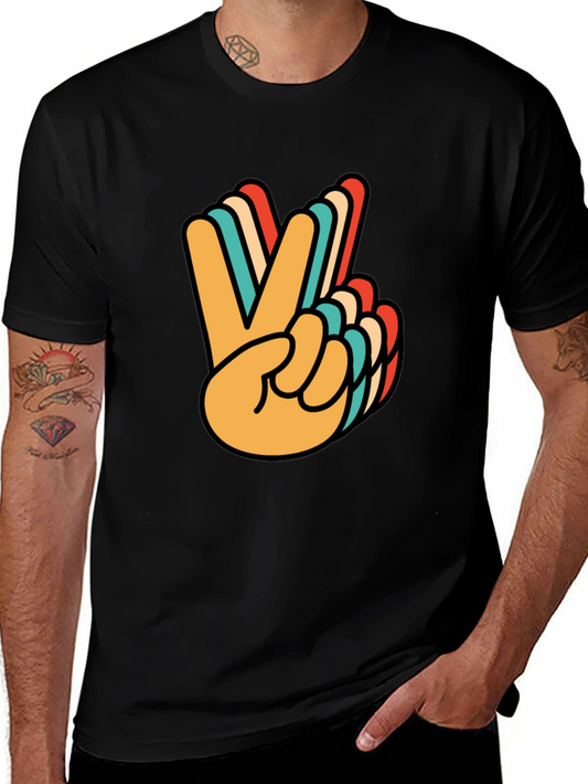 Retro Peace Sign Graphic Tee - Black Cotton T-Shirt