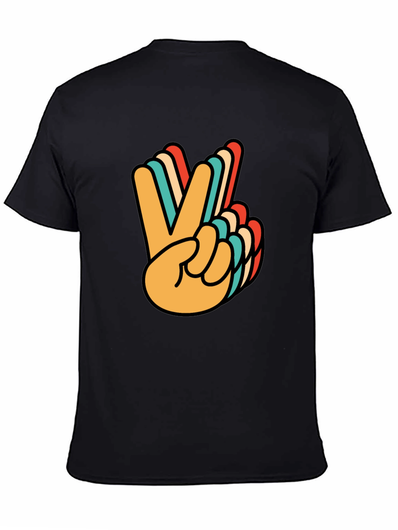 Retro Peace Sign Graphic Tee - Black Cotton T-Shirt