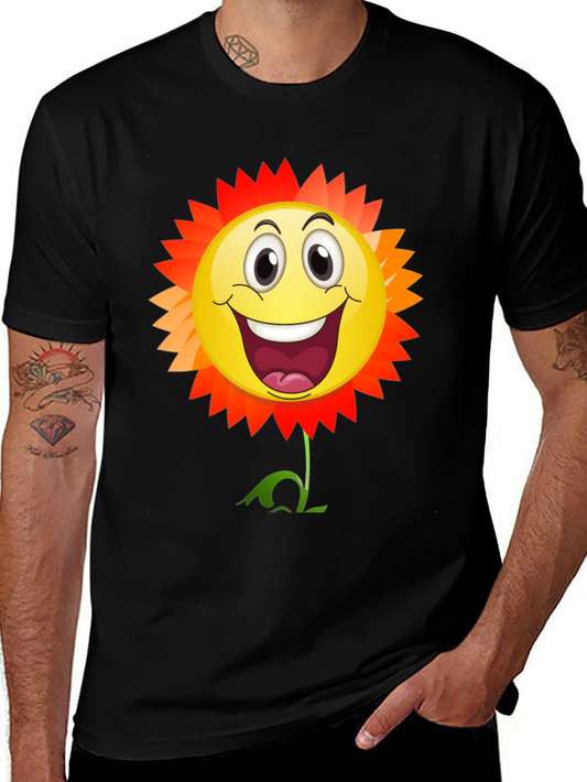 Smiley Flower Graphic T-Shirt - Black Cotton Tee
