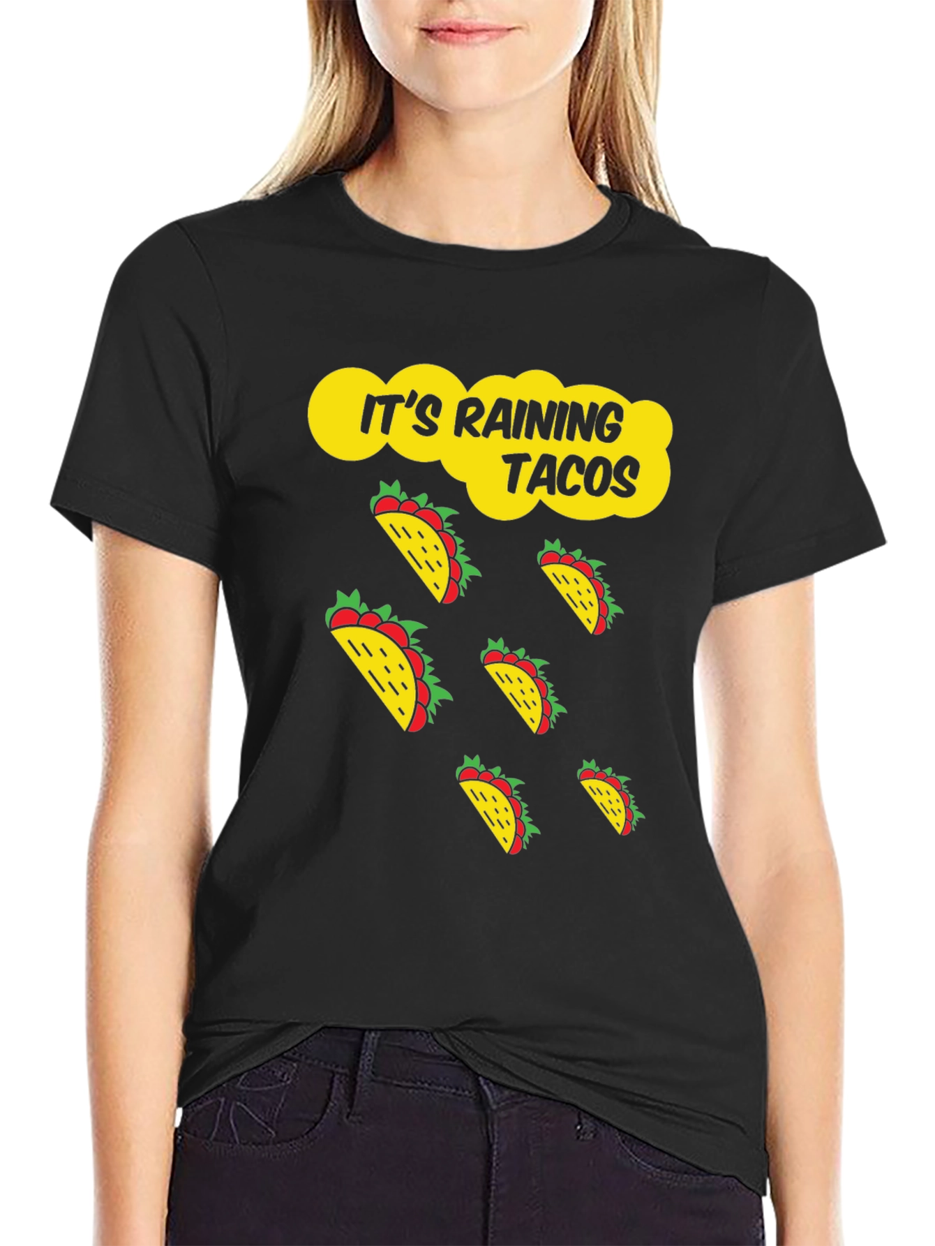 Its Raining Tacos Black Graphic T-Shirt