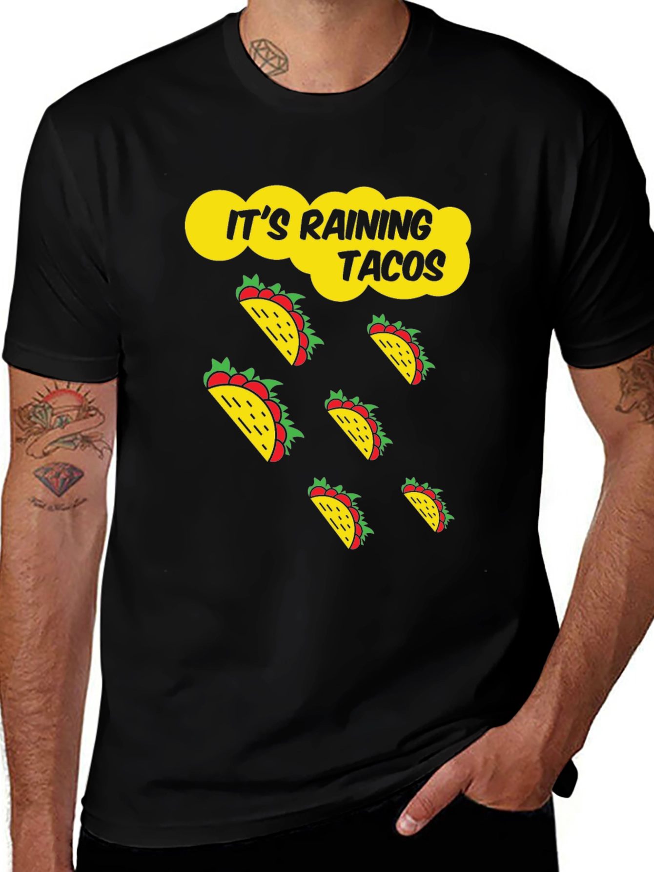 Its Raining Tacos Black Graphic T-Shirt