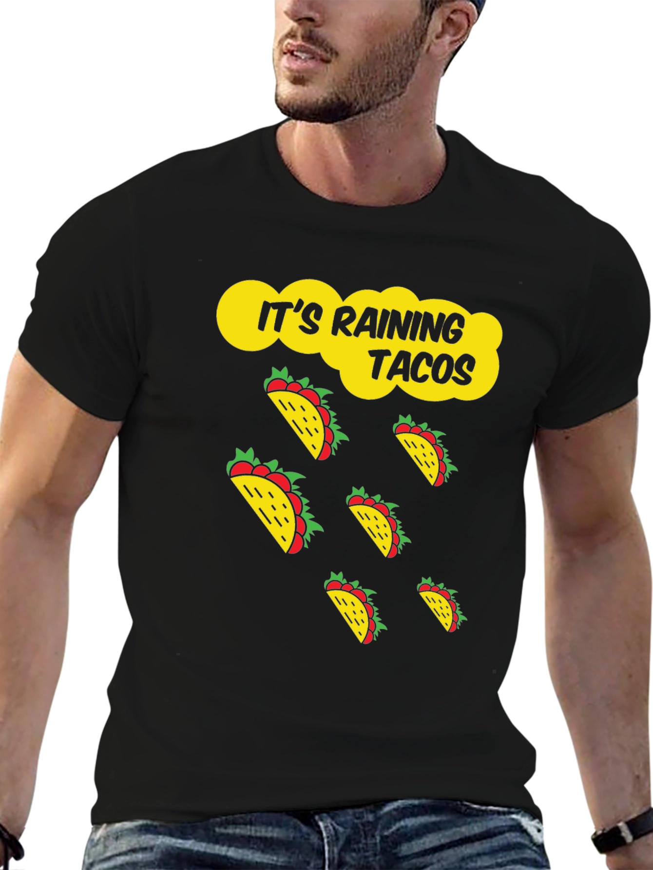 Its Raining Tacos Black Graphic T-Shirt