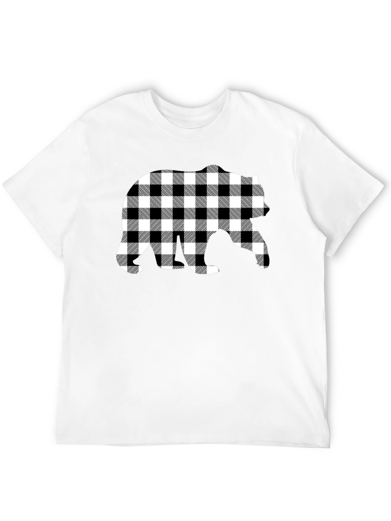 Plaid Bear Graphic Tee - Stylish Mens Black T-Shirt