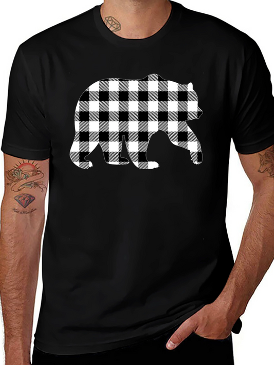 Plaid Bear Graphic Tee - Stylish Mens Black T-Shirt