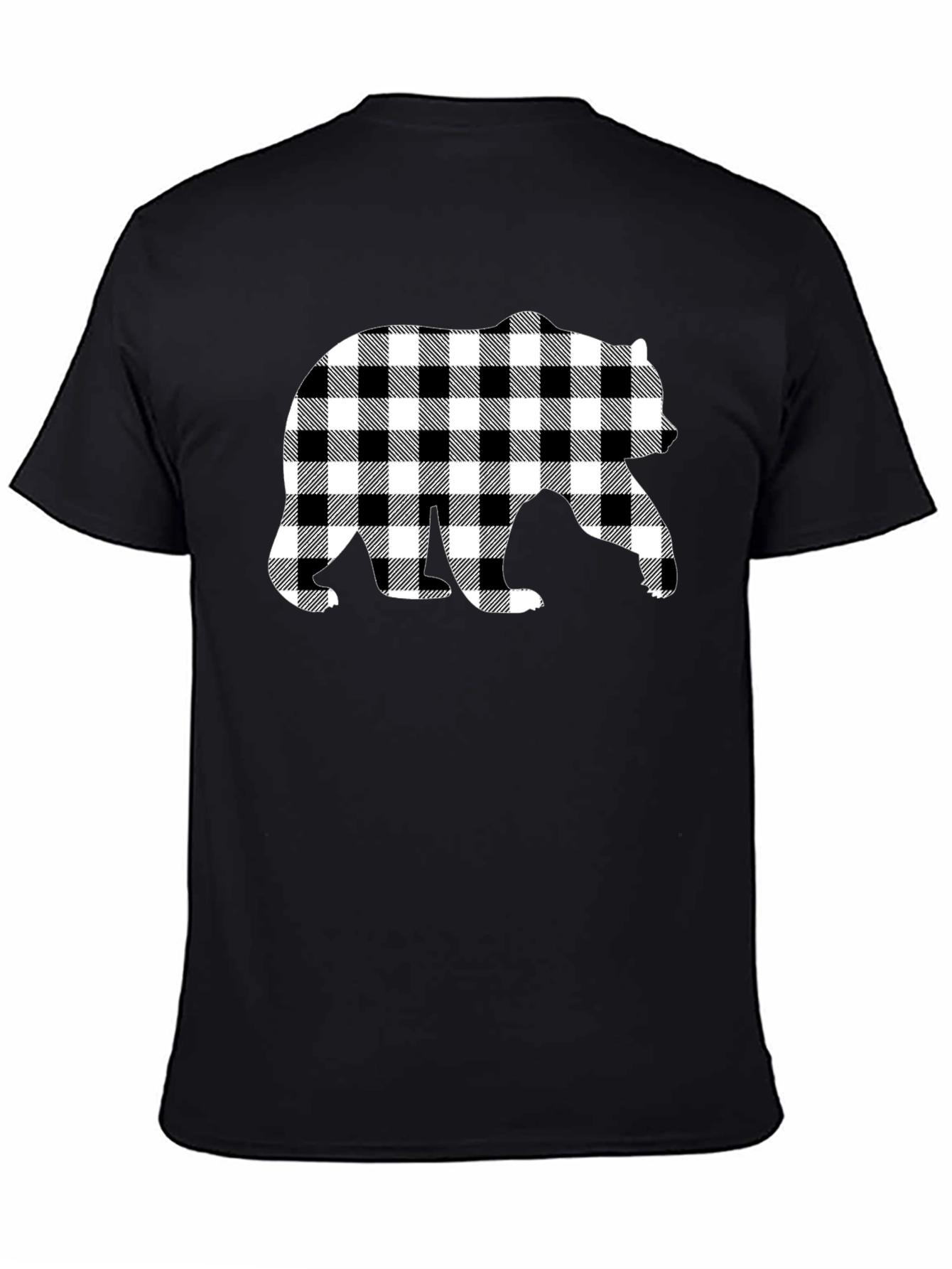 Plaid Bear Graphic Tee - Stylish Mens Black T-Shirt