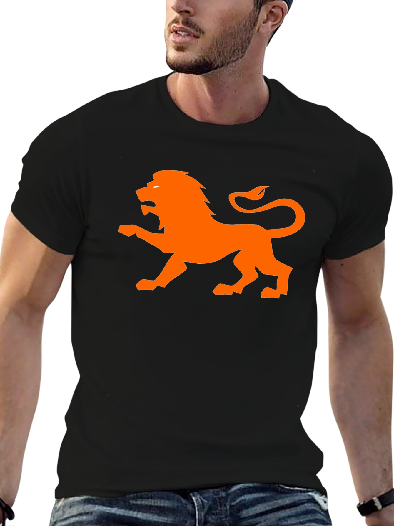 Orange Lion Graphic Black T-Shirt