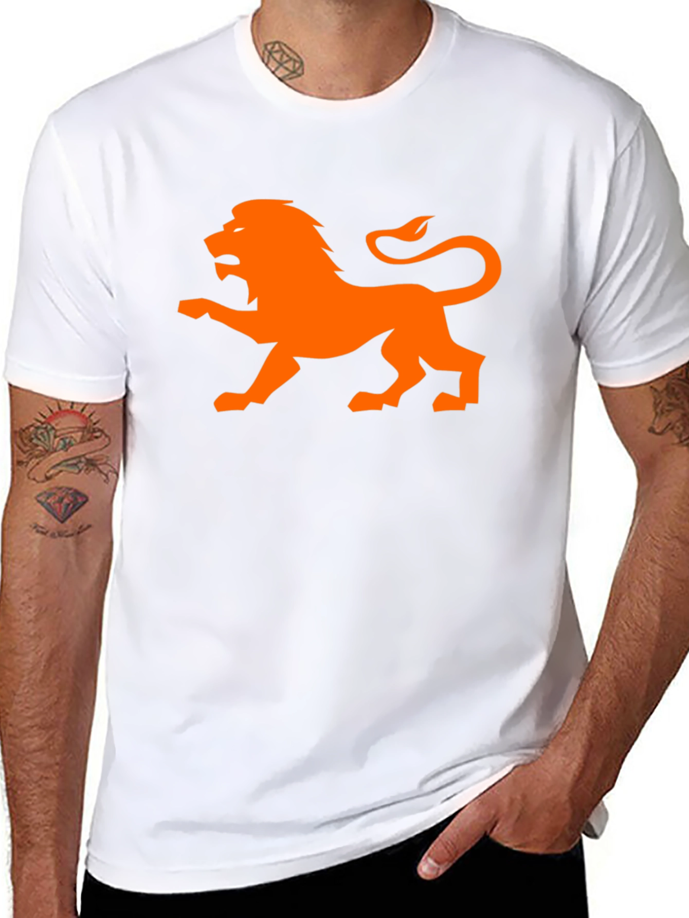 Orange Lion Graphic Black T-Shirt