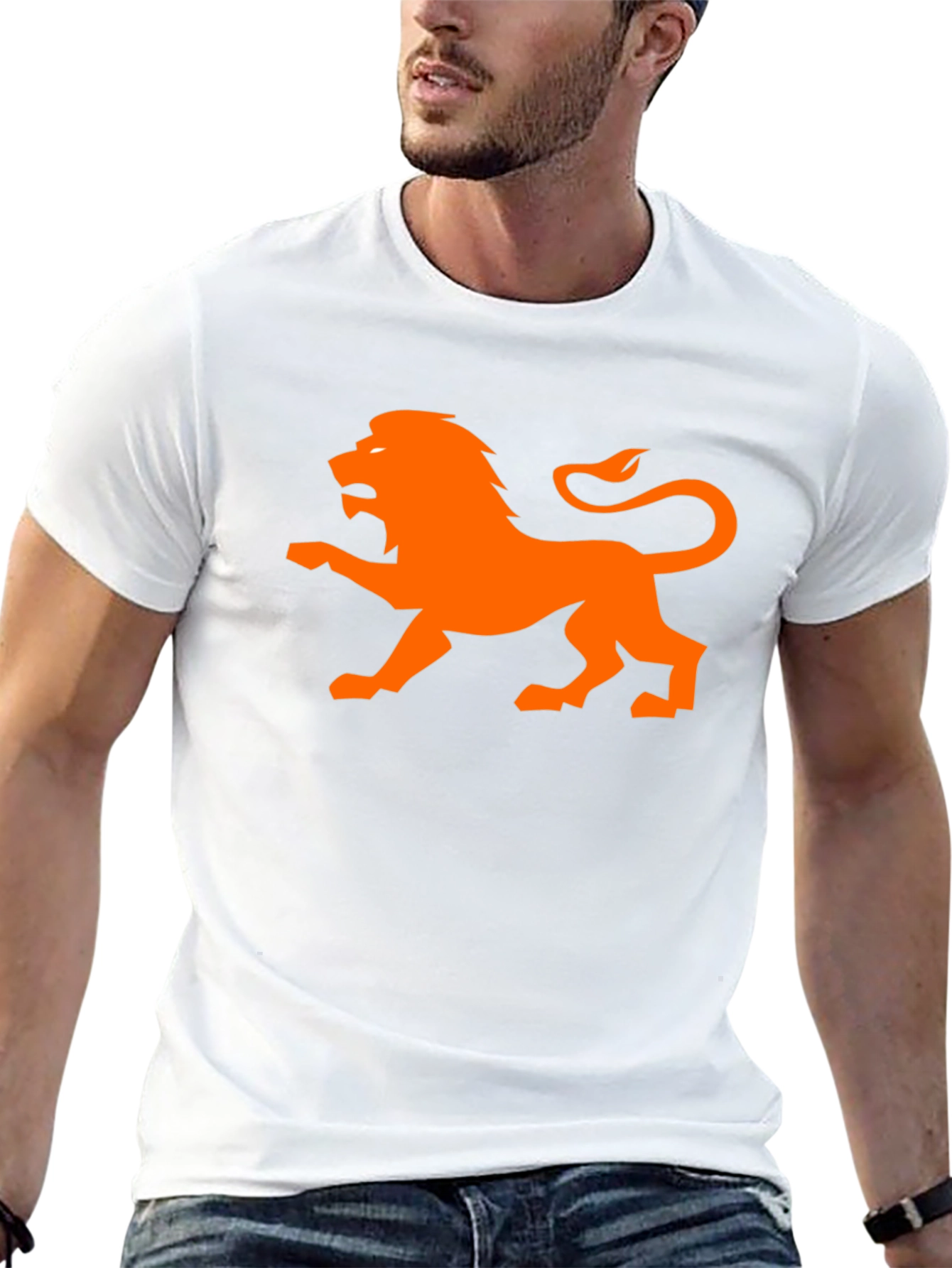 Orange Lion Graphic Black T-Shirt