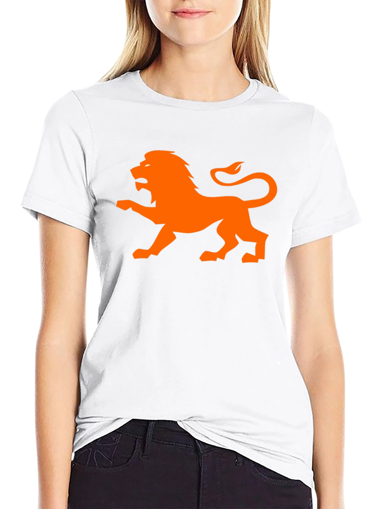 Orange Lion Graphic Black T-Shirt
