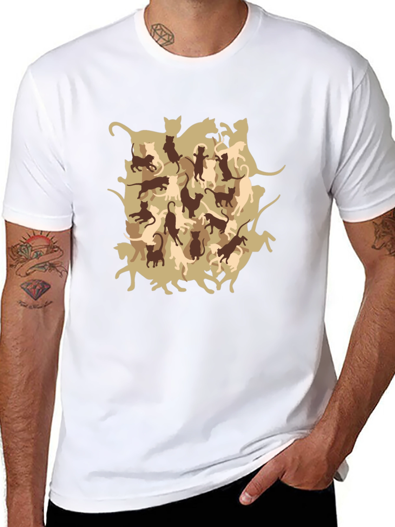 Cool Cat Camo Print Mens T-Shirt