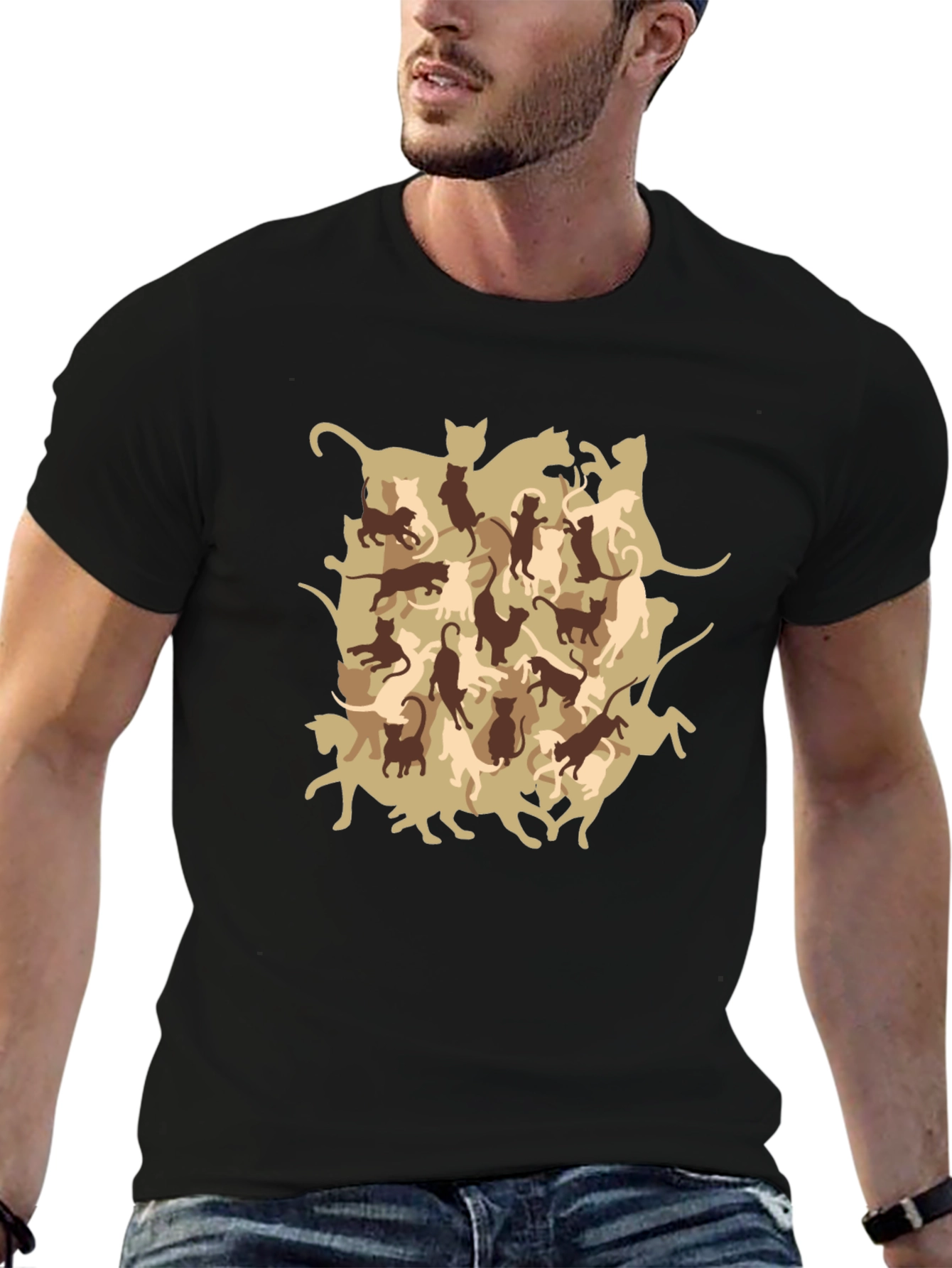 Cool Cat Camo Print Mens T-Shirt