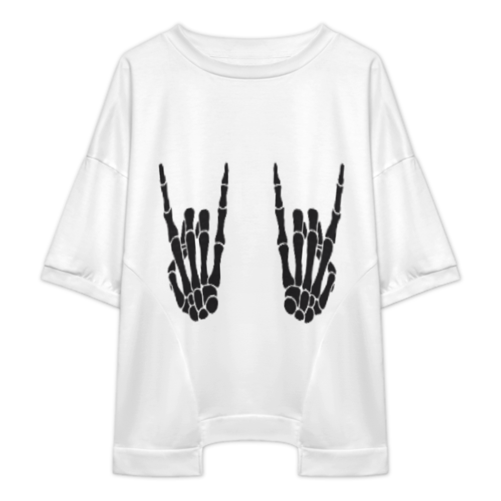 Skeleton Hand Rock Gesture Graphic Tee, Gothic Streetwear Shirt, Minimal Punk Aesthetic Oversized T-Shirt, Edgy Bone Hand Fashion Top(z564)