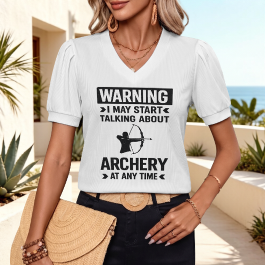 Funny Archery Graphic Tee, Warning I May Start Talking About Archery Shirt, Archer Lover T-Shirt, Bow Hunting Humor Apparel, Casual Sports Graphic Top(z593)