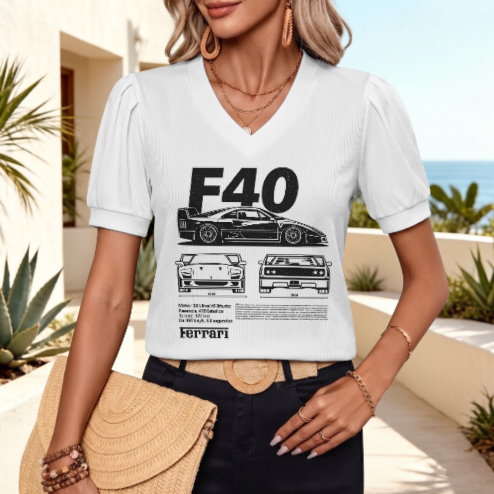 F40 Supercar Blueprint Graphic Tee, Retro Sports Car Shirt, Vintage Racing Enthusiast Apparel, Classic Performance Car Streetwear Top(z597)