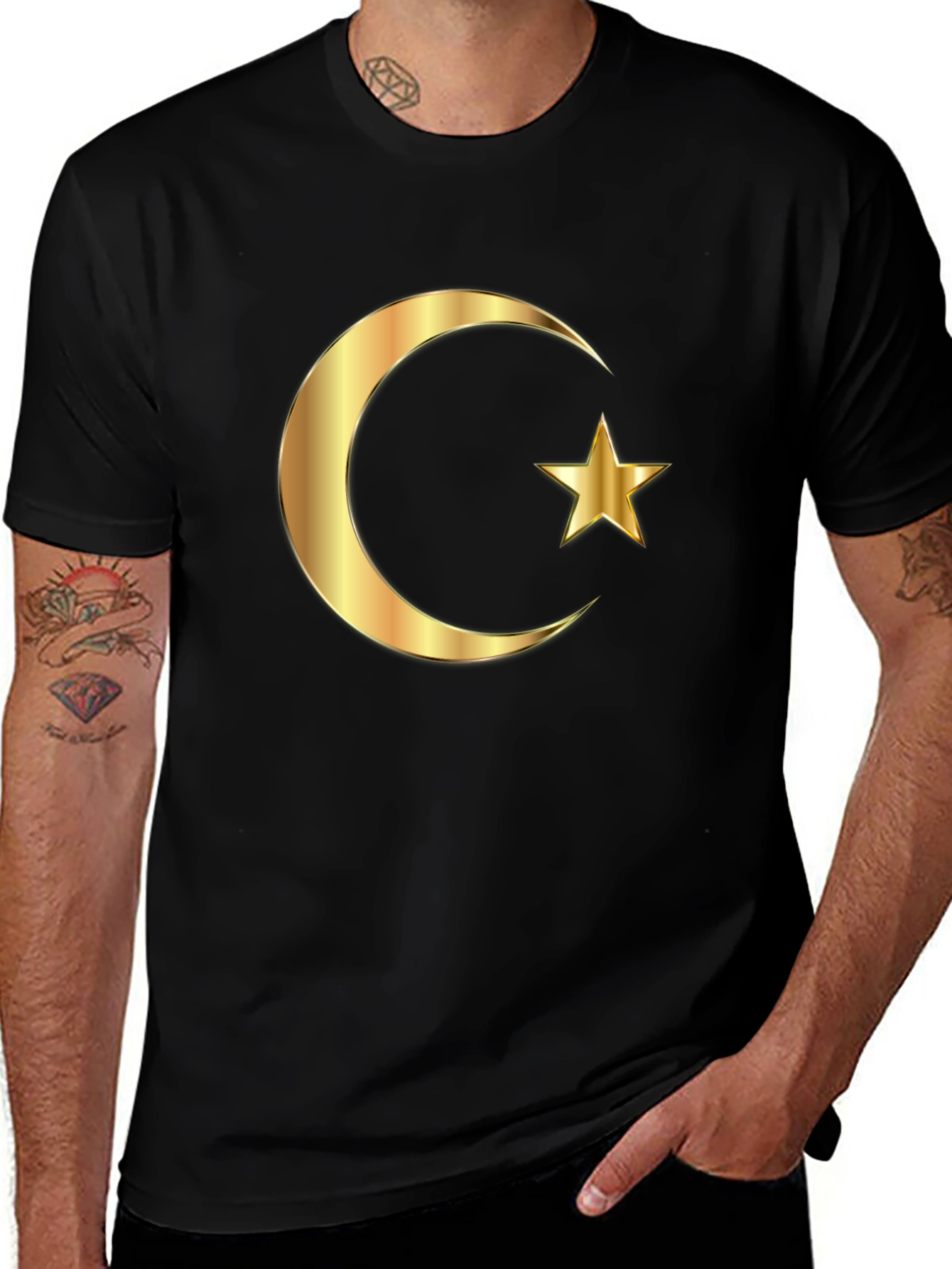 Crescent Moon & Star Graphic Black T-Shirt