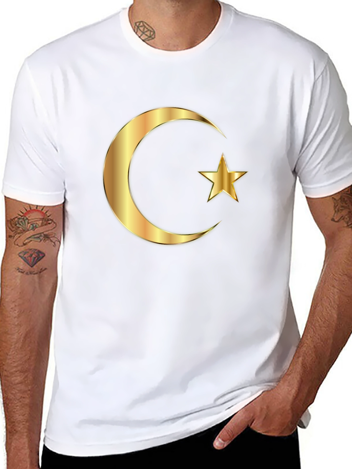 Crescent Moon & Star Graphic Black T-Shirt