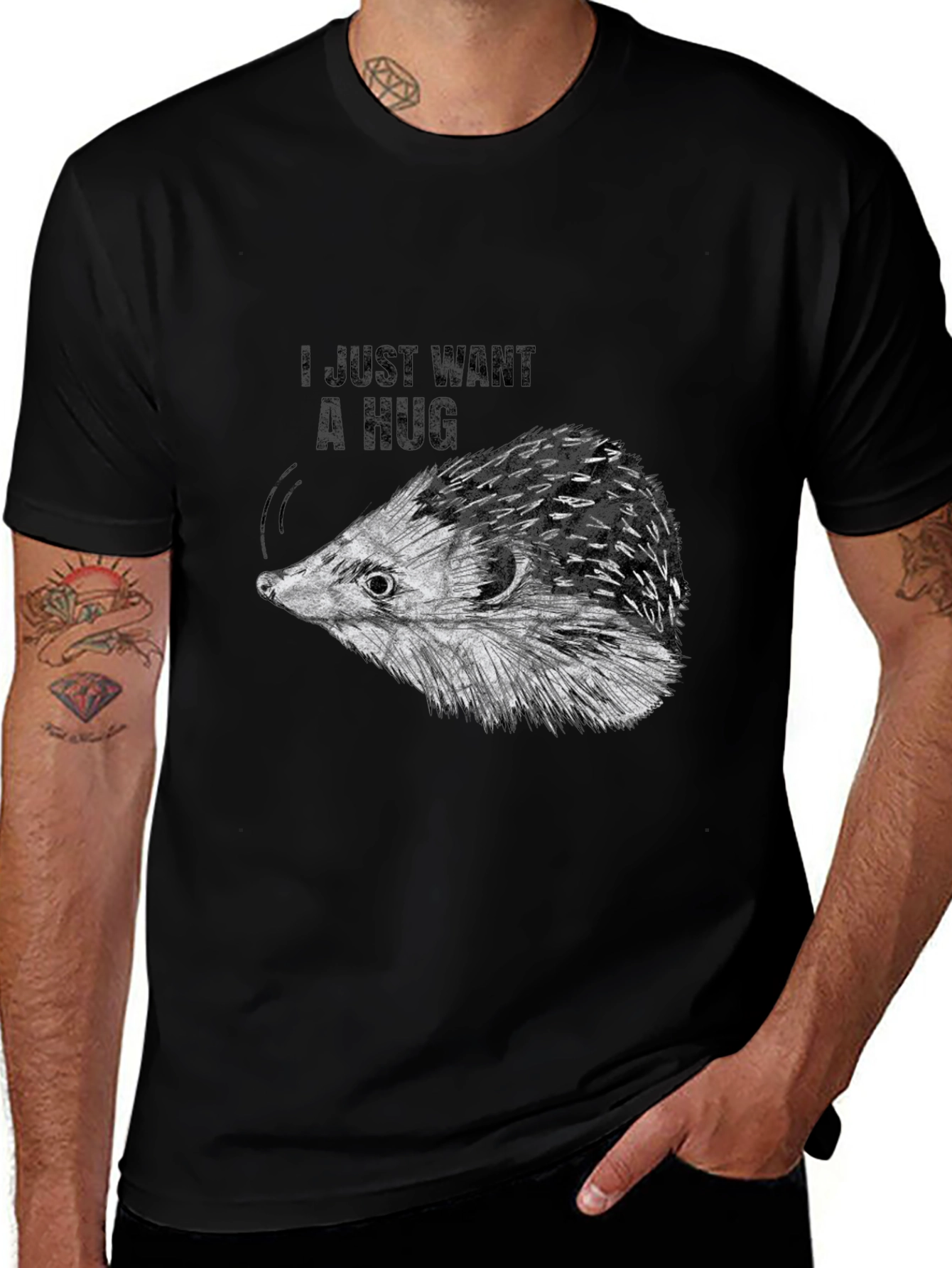 I Just Want A Hug Hedgehog Black T-Shirt