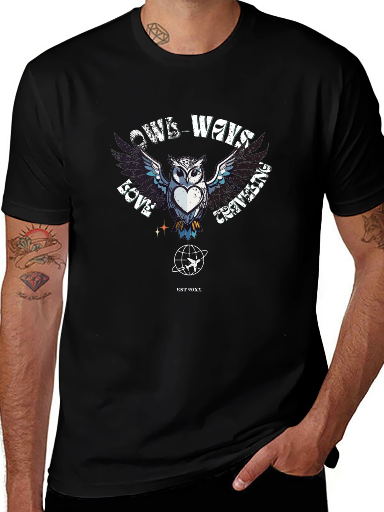 Owls Ways Love Traveling Black T-Shirt