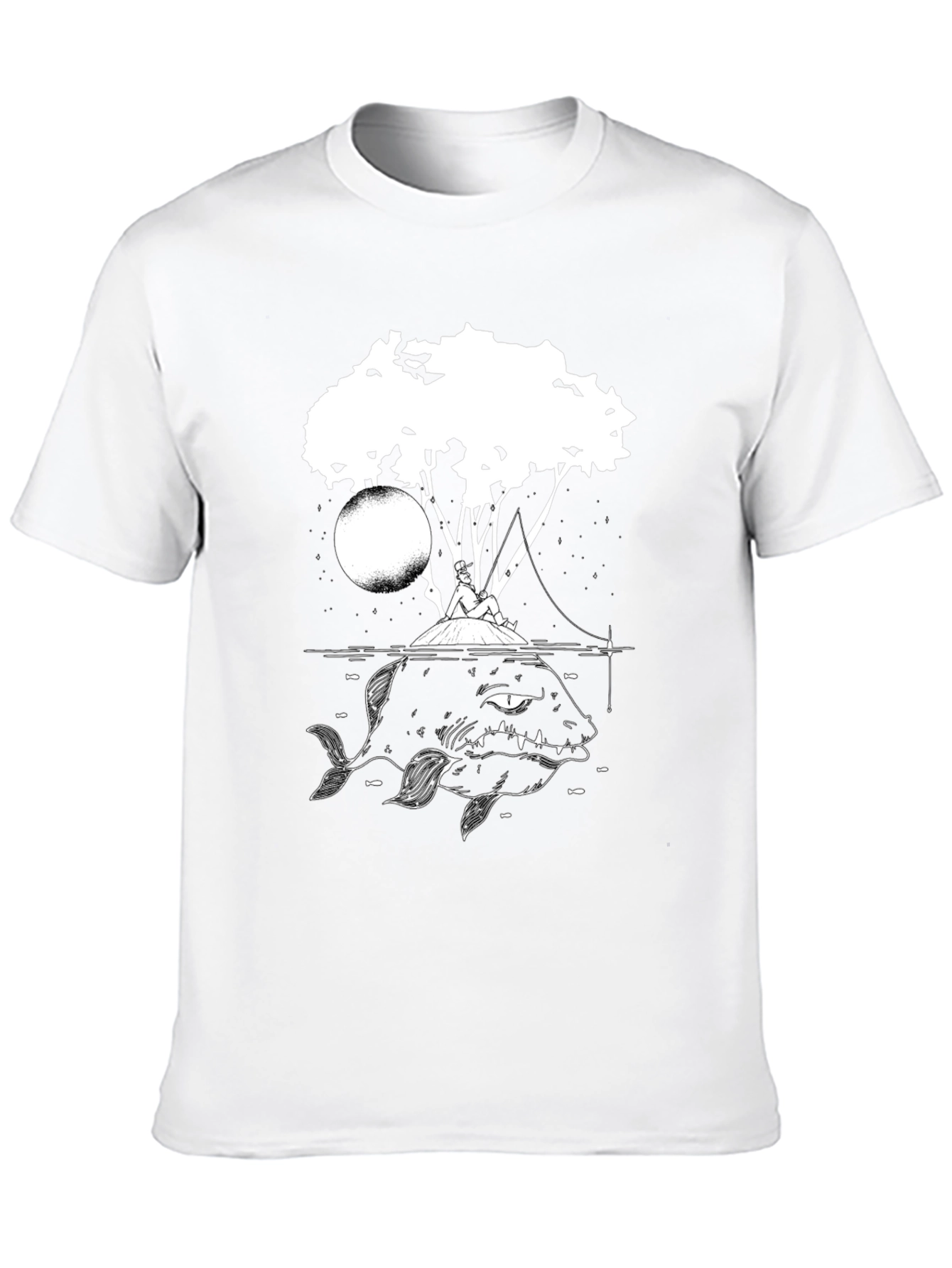Black Graphic Tee - Fisherman and Giant Fish