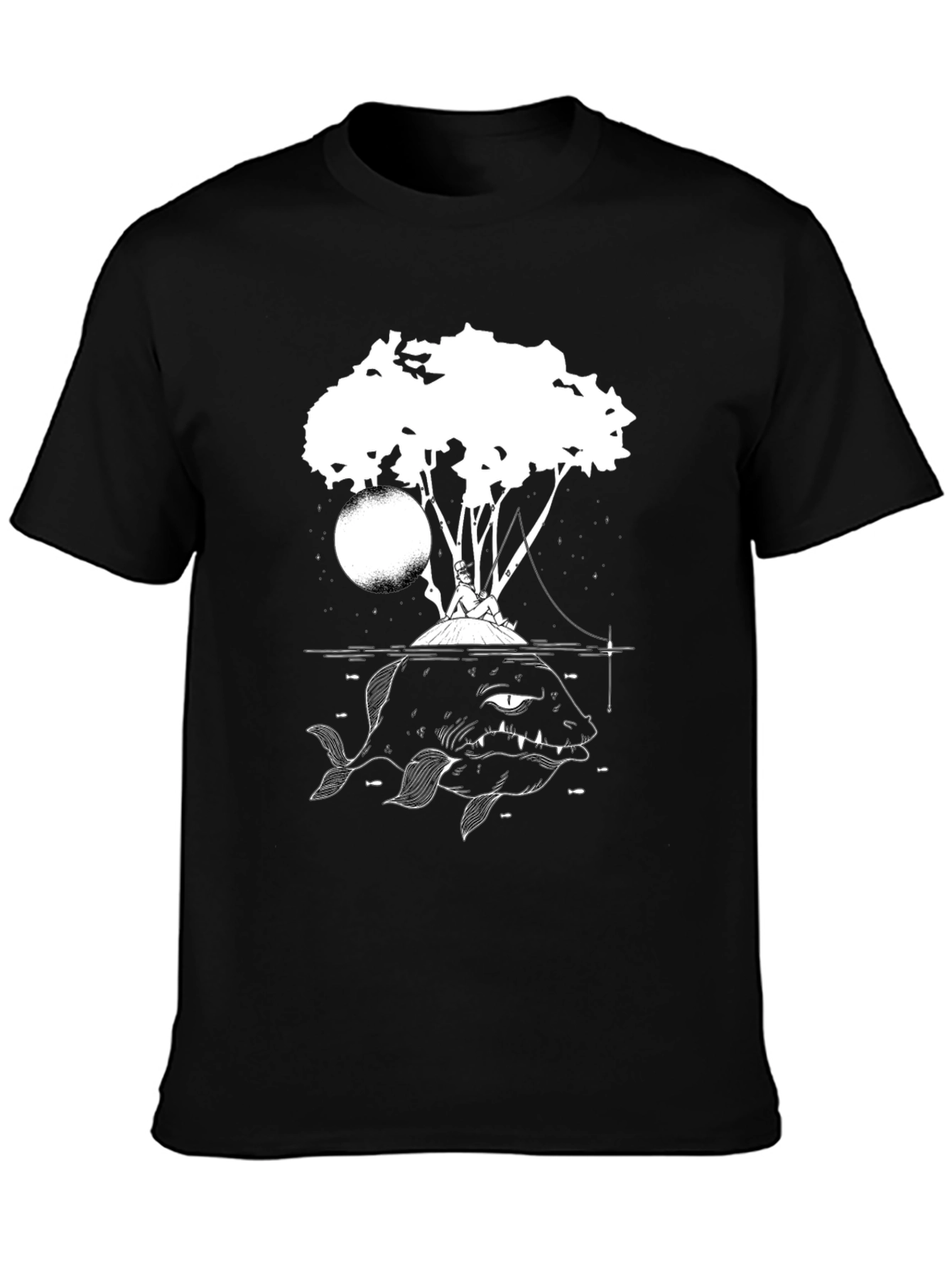 Black Graphic Tee - Fisherman and Giant Fish