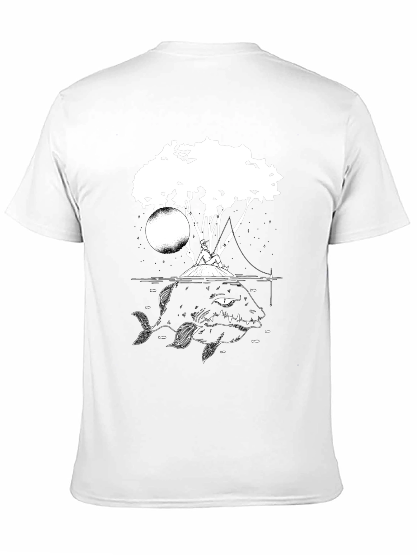 Black Graphic Tee - Fisherman and Giant Fish