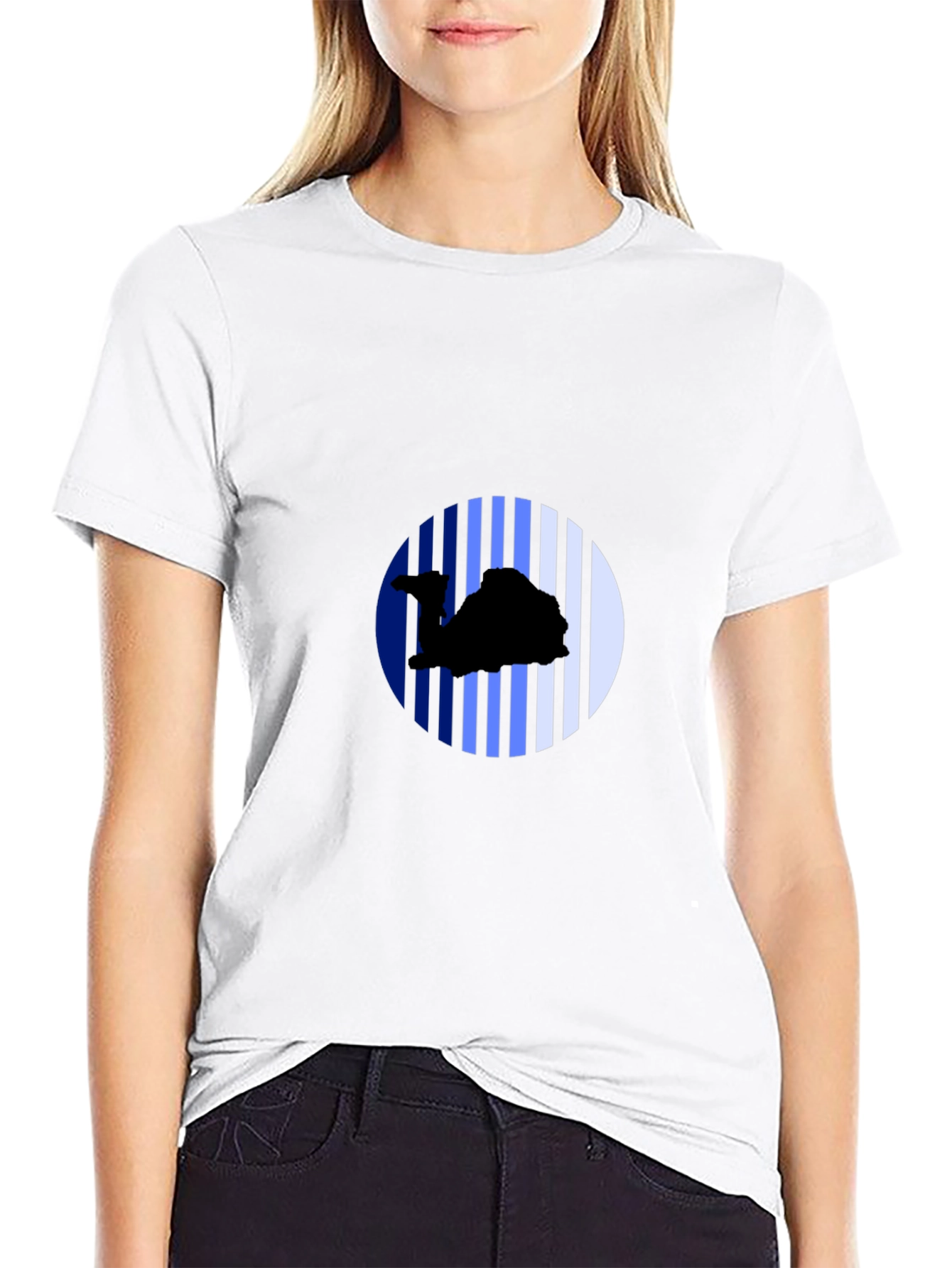 Camel Silhouette Striped Circle Black Tee