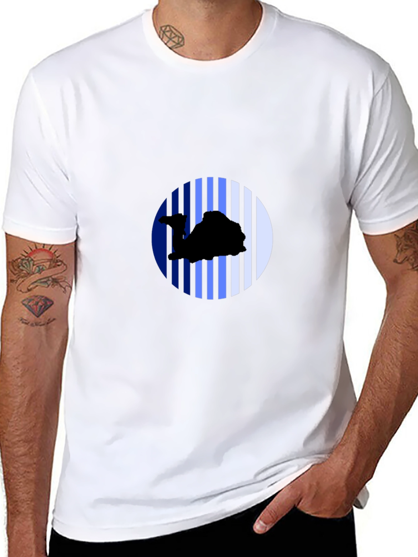 Camel Silhouette Striped Circle Black Tee