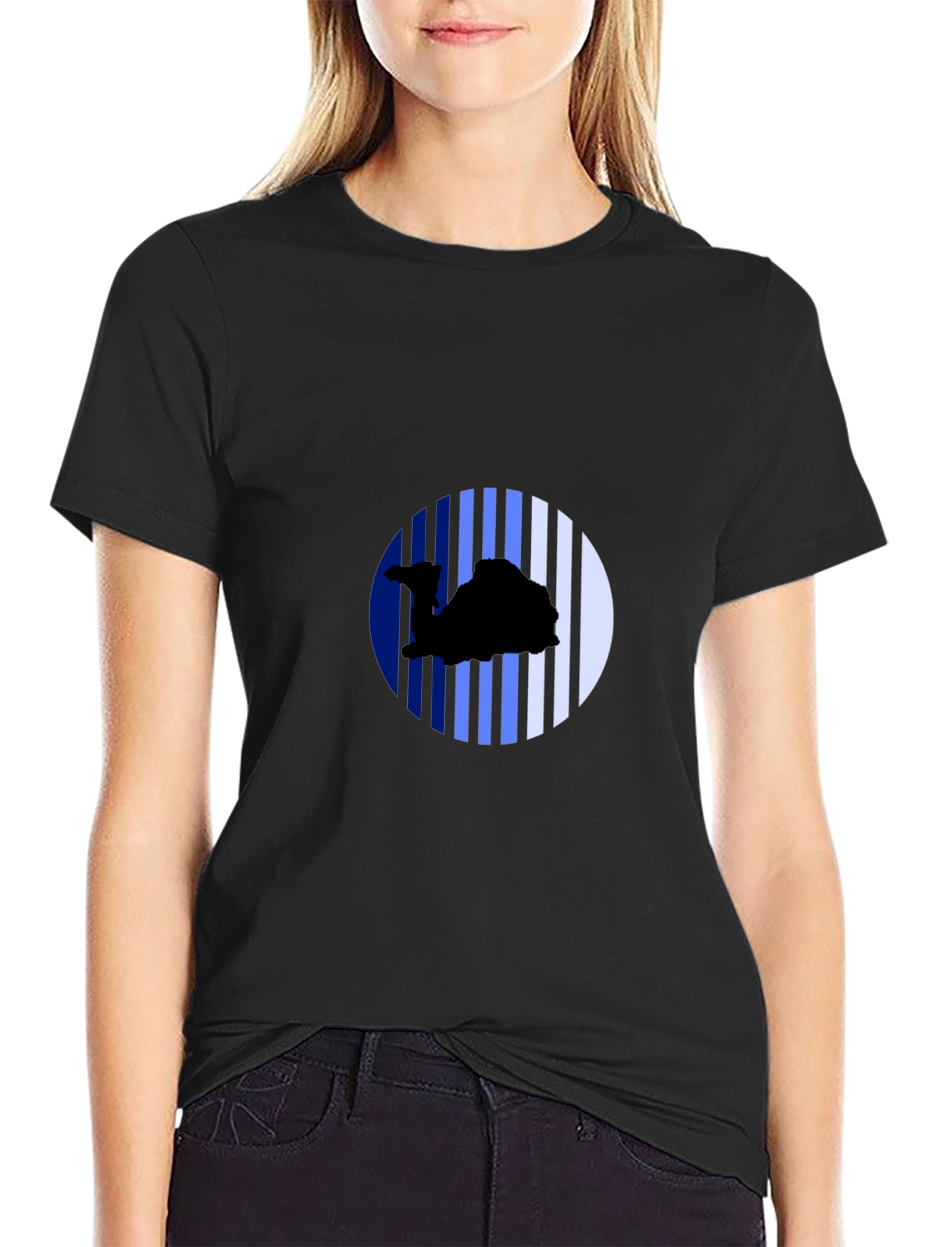 Camel Silhouette Striped Circle Black Tee