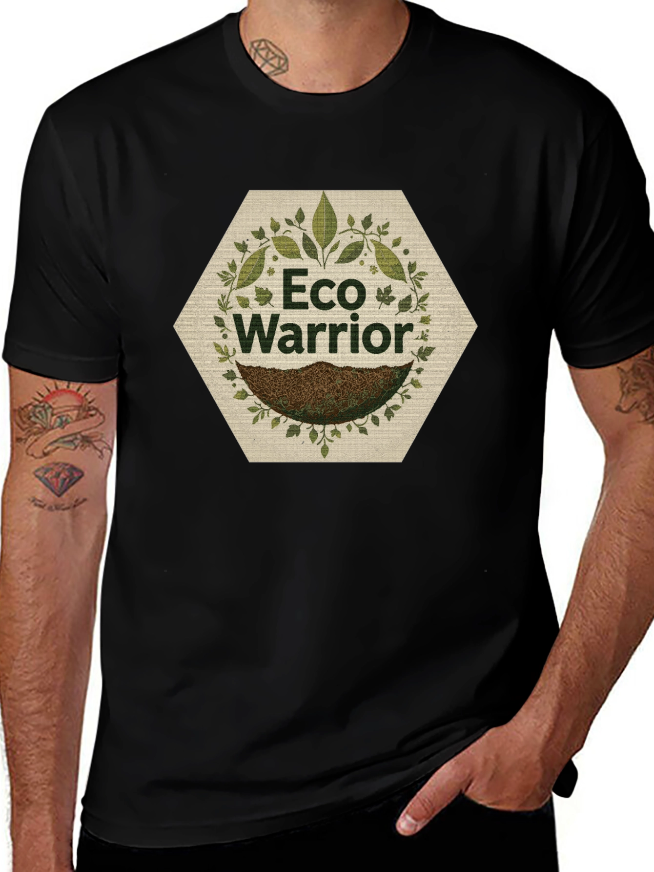 Eco Warrior T-Shirt - Black Nature Inspired Design
