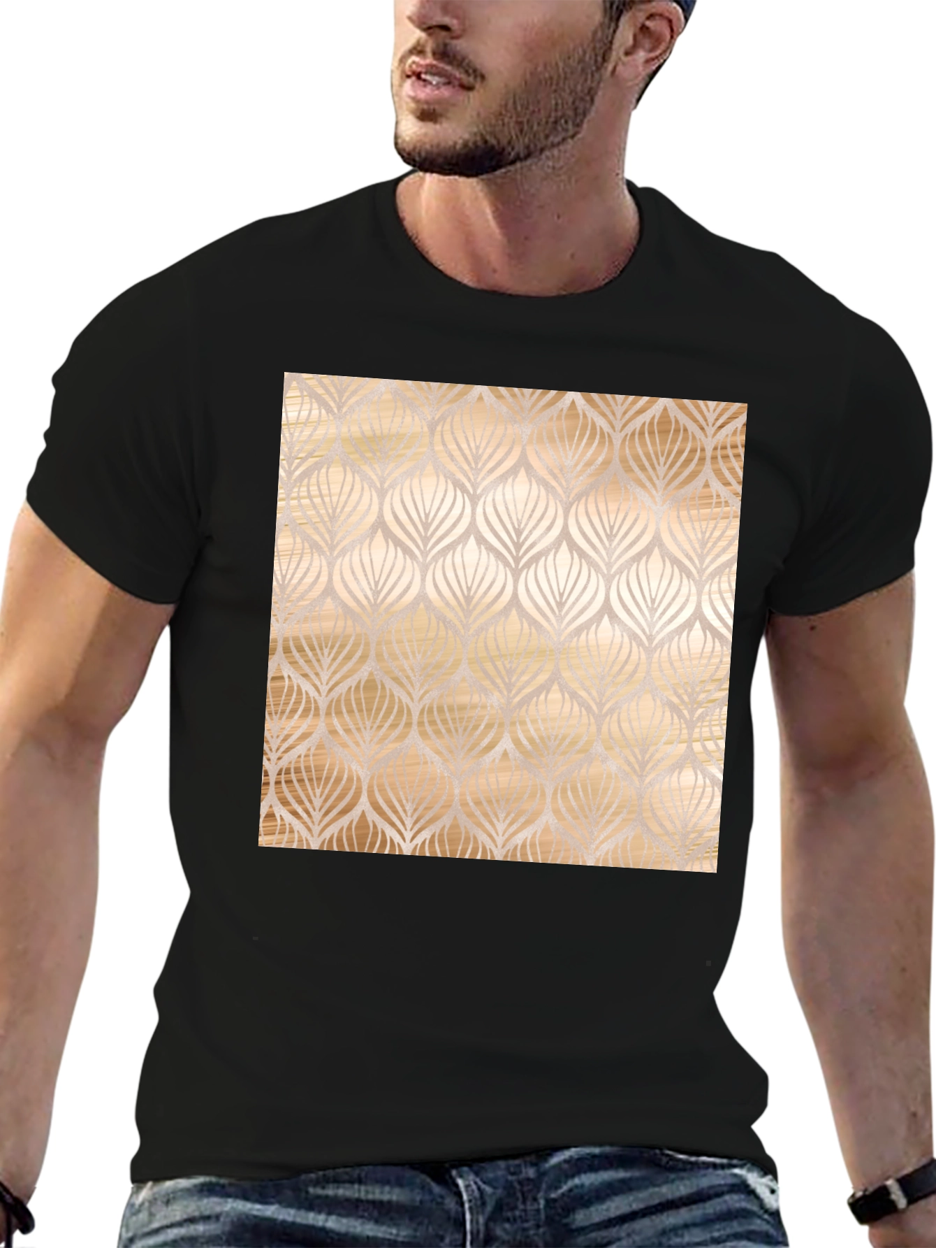 Elegant Leaf Pattern Black Tee