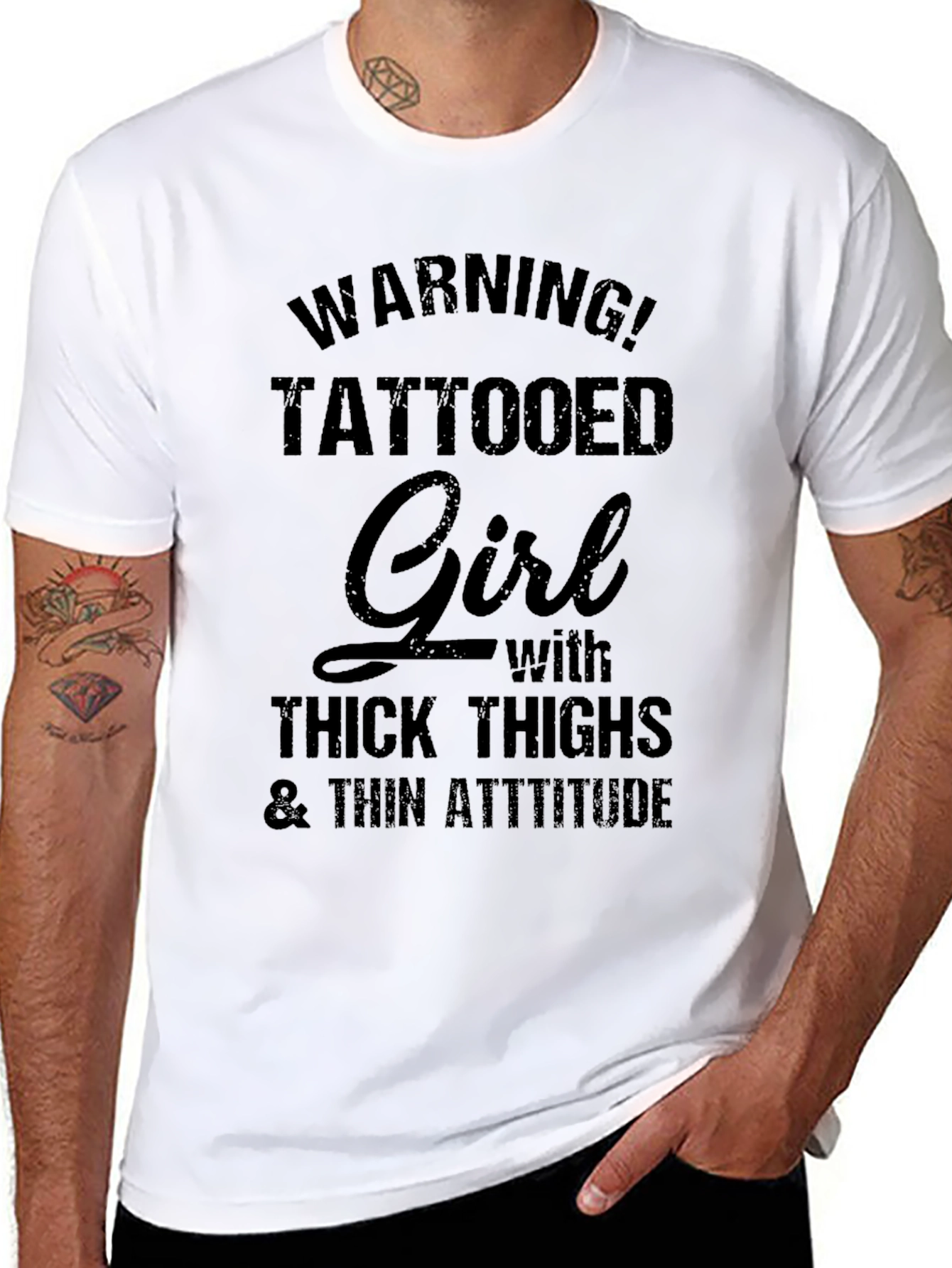 Tattooed Girl Thick Thighs Black T-Shirt